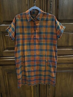 NWOT Toad&Co Orange and Blue Plaid Shirt Dress - Small